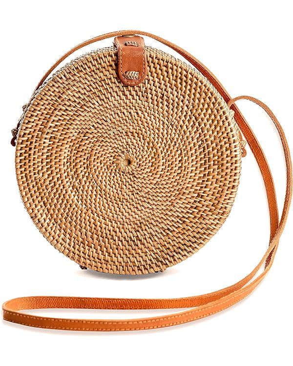 Novum Crafts Round Rattan Bag for Women - Handmade Ata Wicker Woven Purse - Circle, Square, Oval ... | Amazon (US)