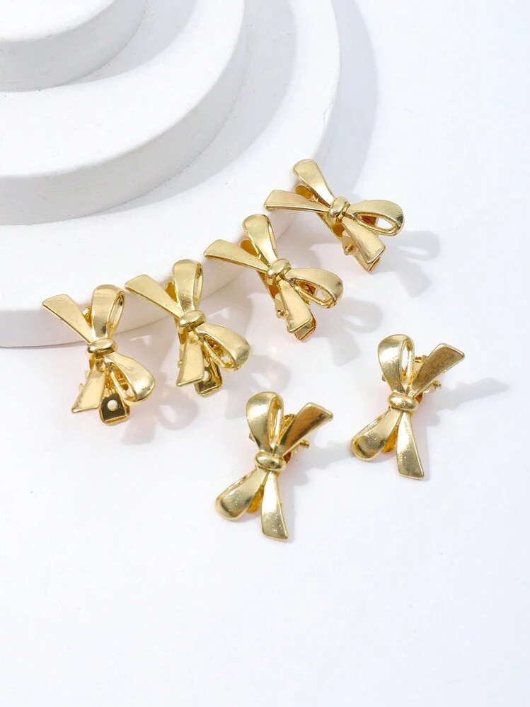 6pcs/Pack Women Solid Color Alloy Metal Bow Detail Hair Clip Sweet Y2K Small Side Grip Hairpin Fo... | SHEIN