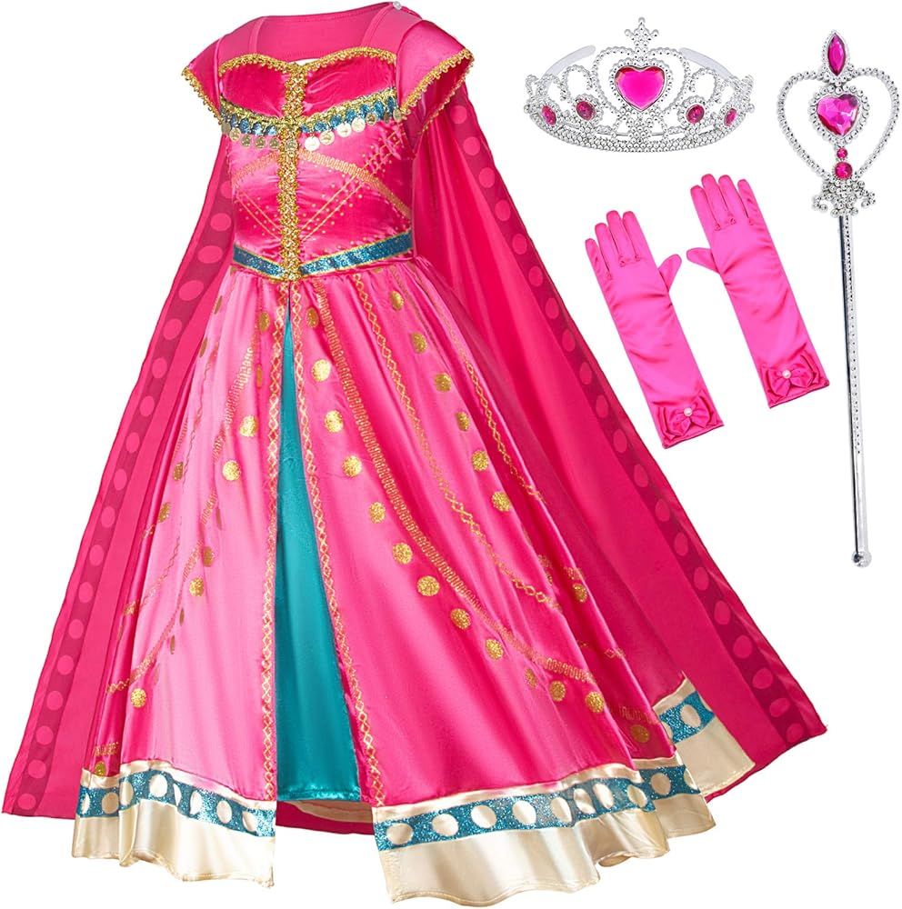 Arabian Princess Costume Dress for Little Girls Birthday Christmas,Halloween Party with Gloves,Crown | Amazon (US)