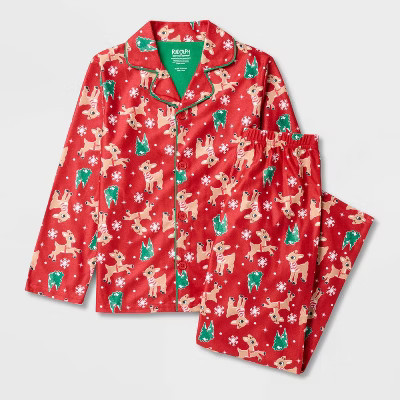 Kids' 2pc Rudolph the Red-Nosed Reindeer Christmas Coat Pajama Set - Red XS | Target