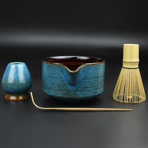 Artcome 4 Pcs Complete Matcha Tea Ceremony Kit for Japanese Tea Ceremony, Bowl with Pouring Spout, Whisk, Whisk Holder, Tea Scoop, Matcha Tea Set For Making Usucha, Koicha and Matcha Latte (Sapphire) | Amazon (US)