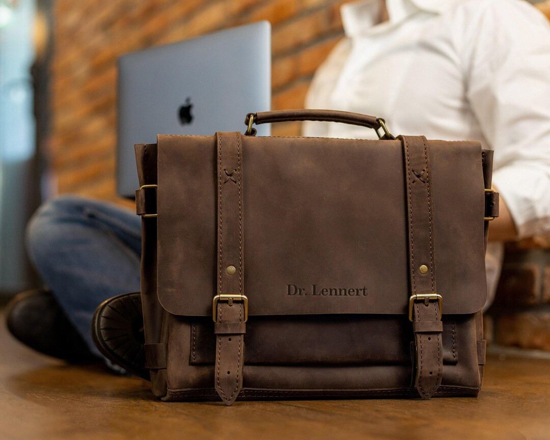 Mens gift, leather briefcase bag, engraved messenger bag, custom laptop briefcase, personalized m... | Etsy (US)