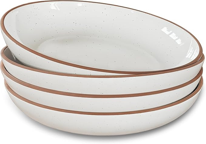 Mora Ceramic Large Pasta Bowls 30oz, Set of 4 - Serving, Salad, Dinner, etc Plate/Wide Bowl - Mic... | Amazon (US)