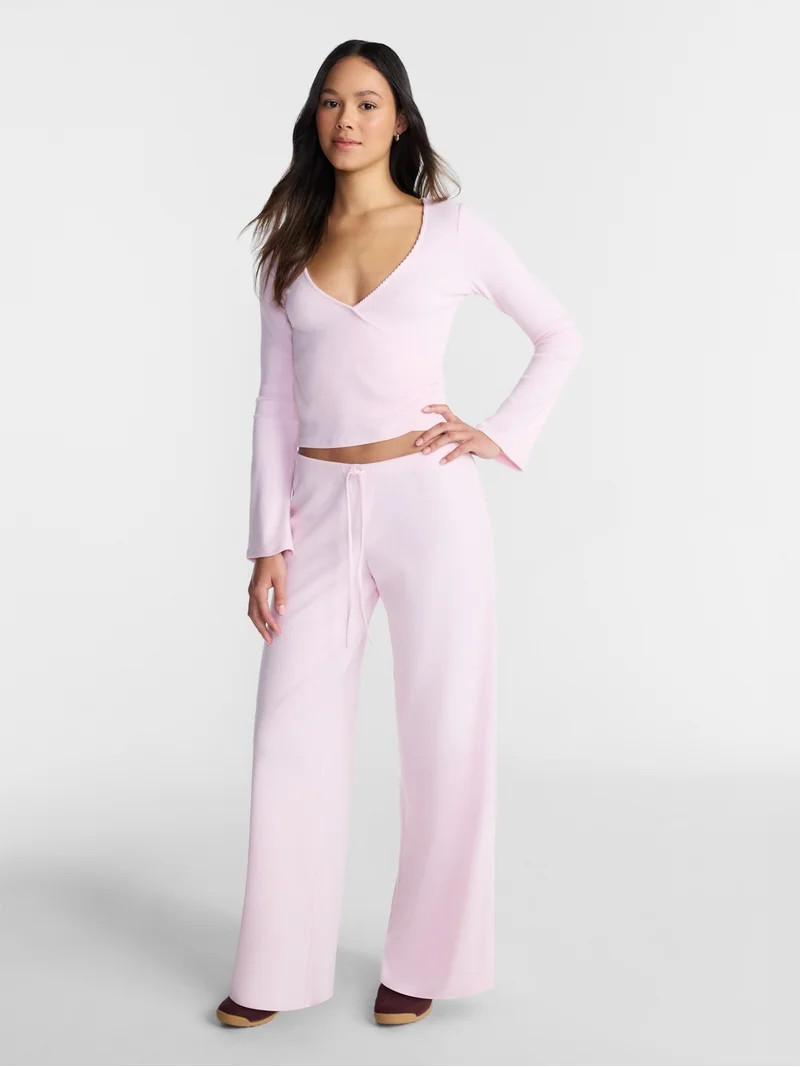 No Boundaries Ribbed Ballet Top and Flare Pants Set, 2 Piece, Women's XXS-XXL | Walmart (US)