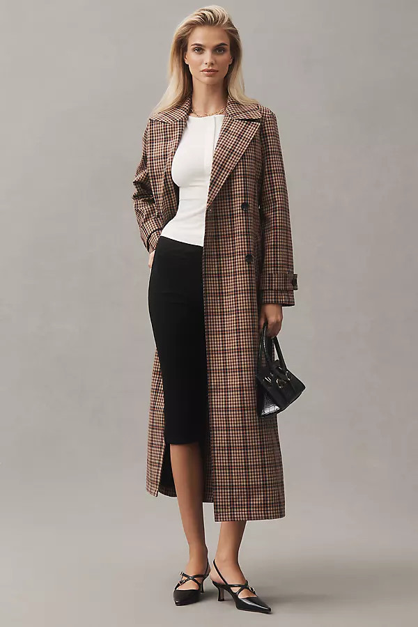 Belted Plaid Trench Coat Jacket | Anthropologie (US)