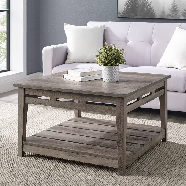 Modern Farmhouse Plank Style Square Coffee Table - Saracina Home | Target
