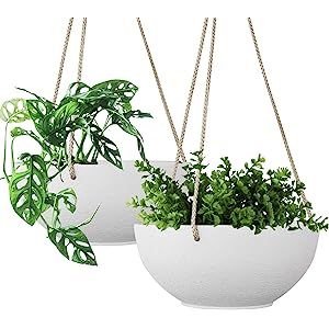LA JOLIE MUSE White Hanging Planter Basket - 8 Inch Indoor Outdoor Flower Pots, Plant Containers ... | Amazon (US)