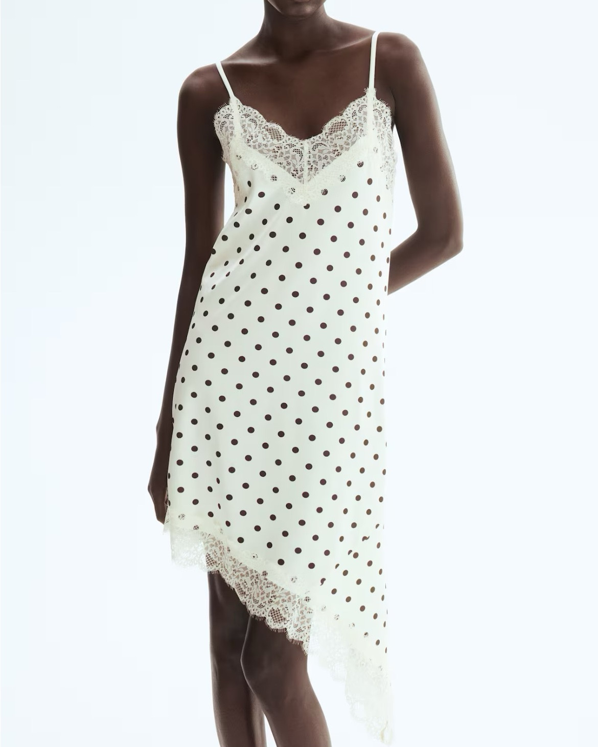 Black and white polka dot lace trim satin slip dress 

#LTKSeasonal