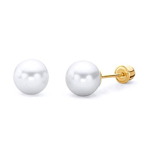 14k REAL Yellow OR White Gold Freshwater Cultured Pearl Stud Earrings with Screw Back- 3 Different S | Amazon (US)