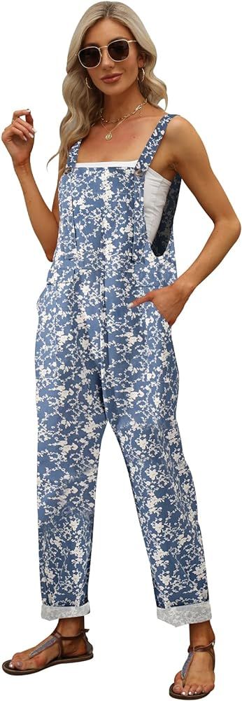 Gihuo Women's Fashion Baggy Loose Linen Overalls Jumpsuit Oversized Casual Sleeveless Rompers wit... | Amazon (US)