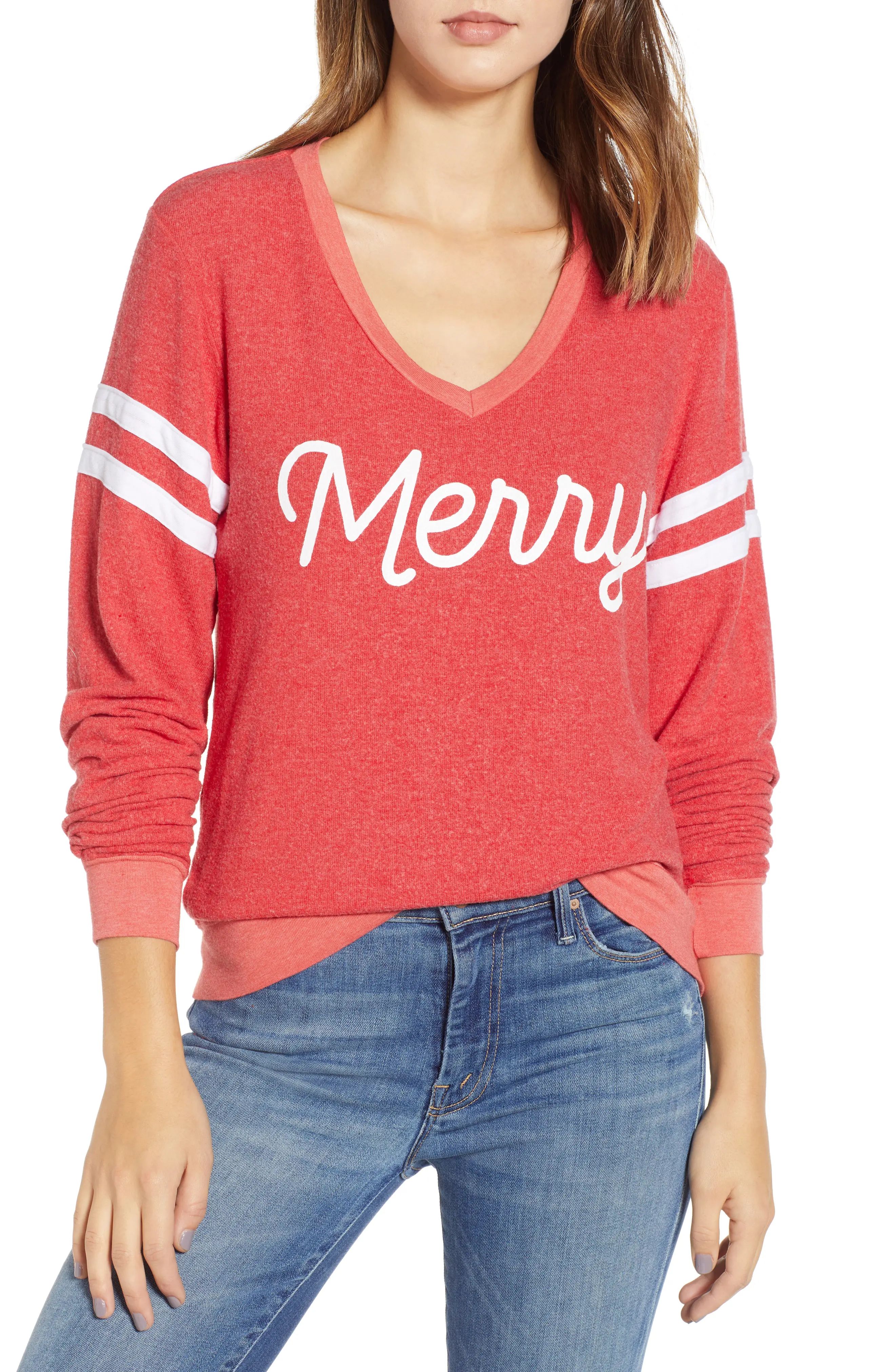 Wildfox Merry Sport Baggy Beach V-Neck Pullover | Nordstrom