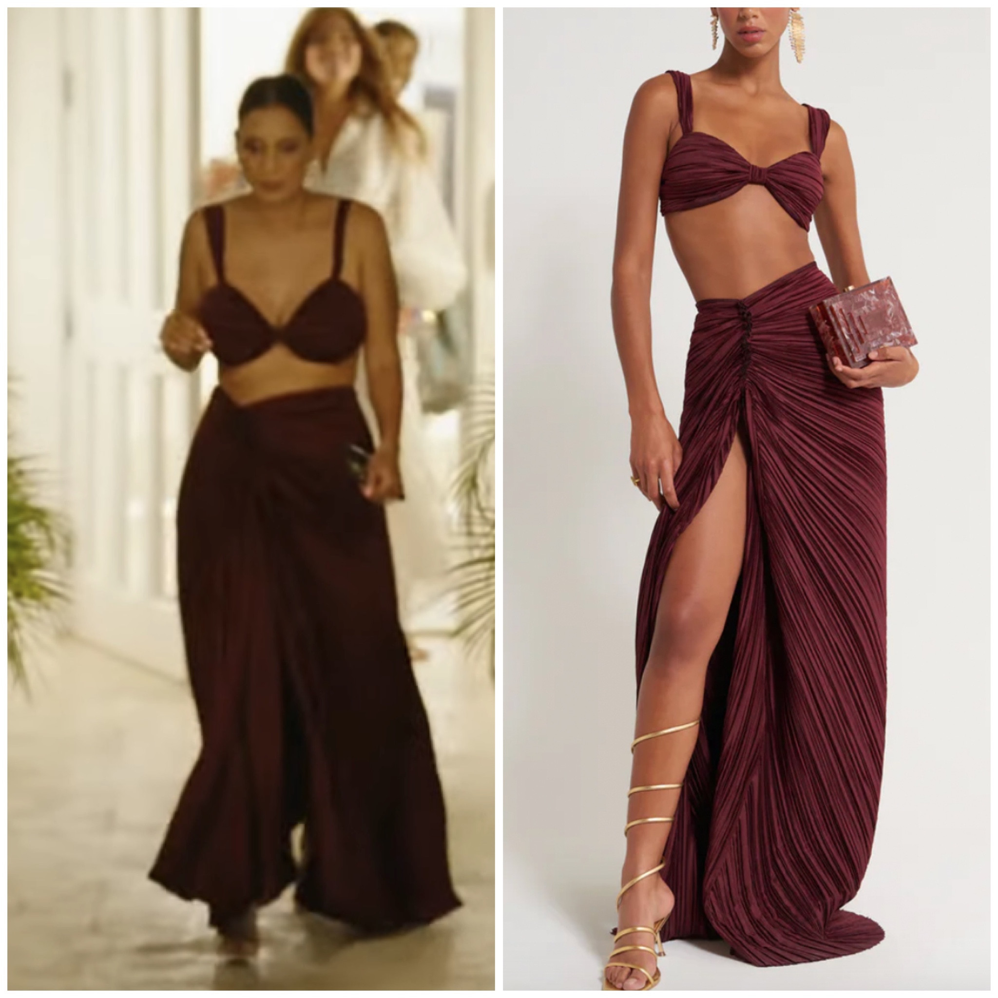 Jessel Taank’s Maroon Bralette and Maxi Skirt Set in Anguilla