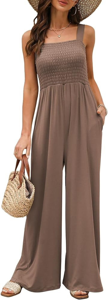 AUTOMET Jumpsuits for Women Casual Jumpers Summer Rompers Sleeveless Loose High Waist Wide Leg Ov... | Amazon (US)