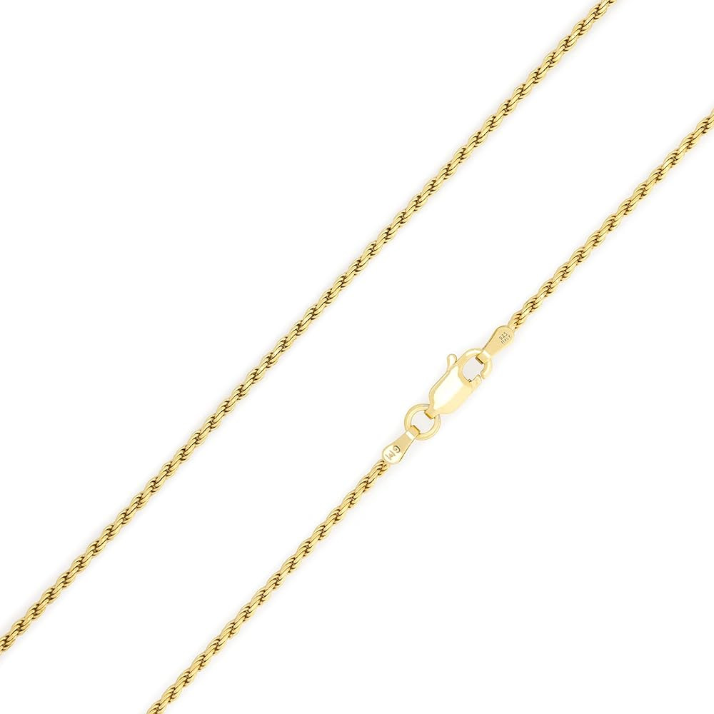 MAZZERI Solid Gold Plated Sterling Silver Italian 1.3/1.6/2.2/2.8mm Diamond-Cut Braided Rope Chai... | Amazon (US)