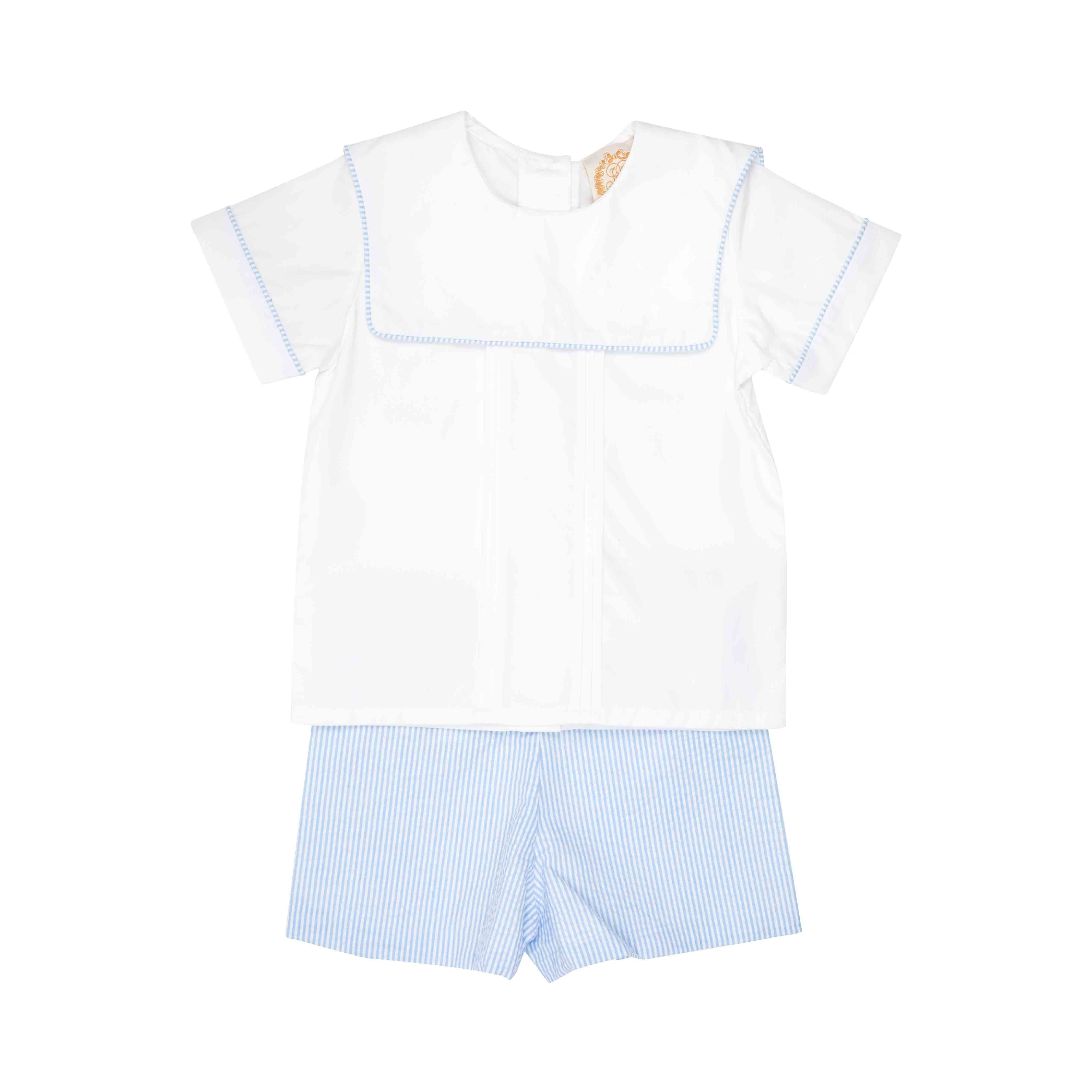 Shepherd Short Set - Worth Avenue White with Breakers Blue Seersucker | The Beaufort Bonnet Company