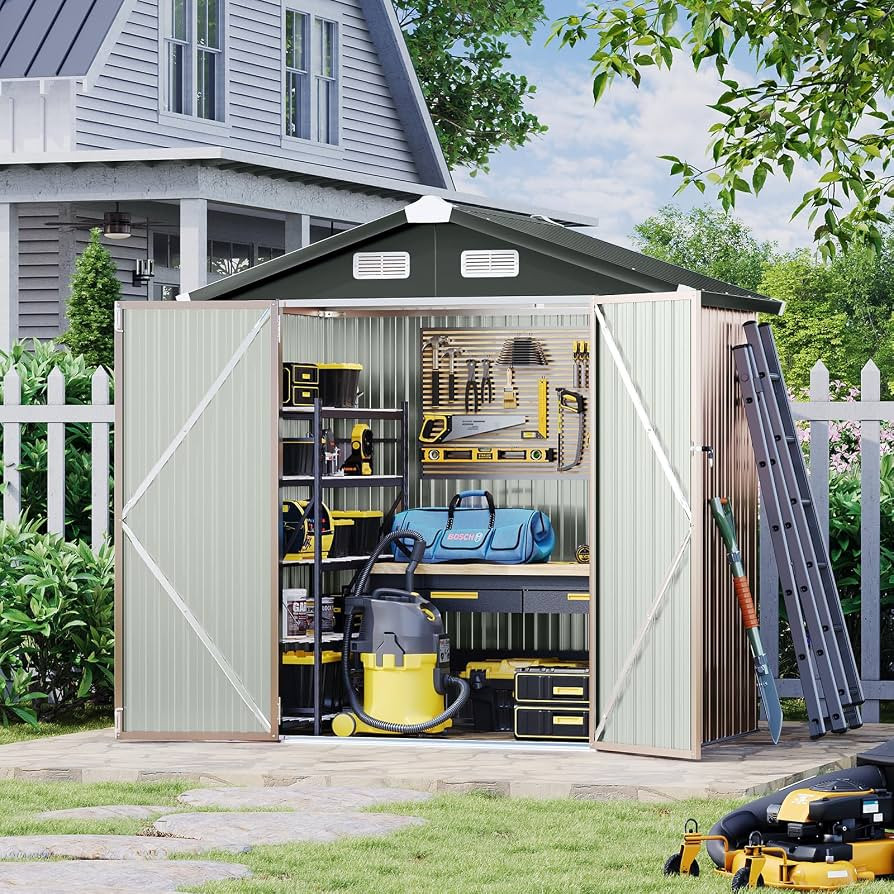 Aoxun 6' x 4' Outdoor Storage Shed, Metal Tool Shed with Lockable Door, Metal Garbage Can, Storag... | Amazon (CA)