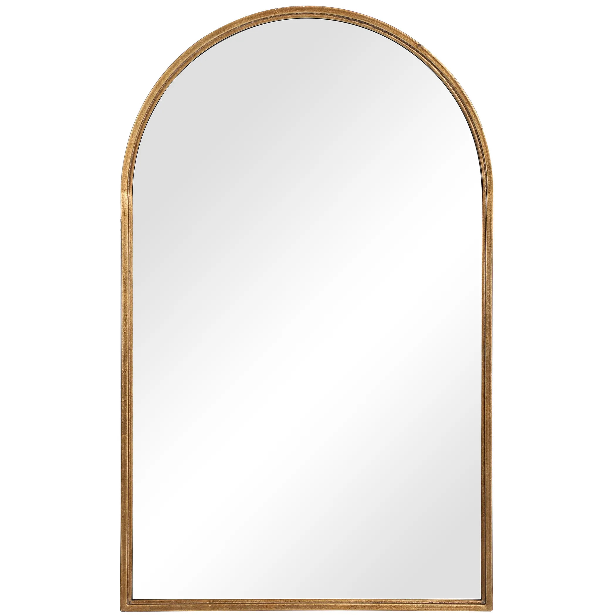 Porch & Den Antiqued Gold Leaf Arched Wall Mirror | Overstock