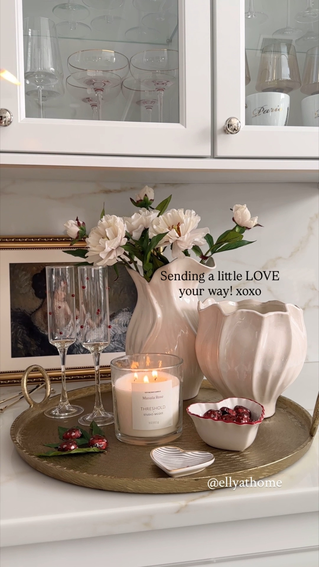 Valentine’s Day tray with beautiful new vases, real touch peonies, Valentine bowl, dish, champagne, prosecco glasses, fragrant candle and more Valentine’s Day decor accessories. Target, Amazon home. Free shipping. #LTKFindsUnder50

#LTKHome