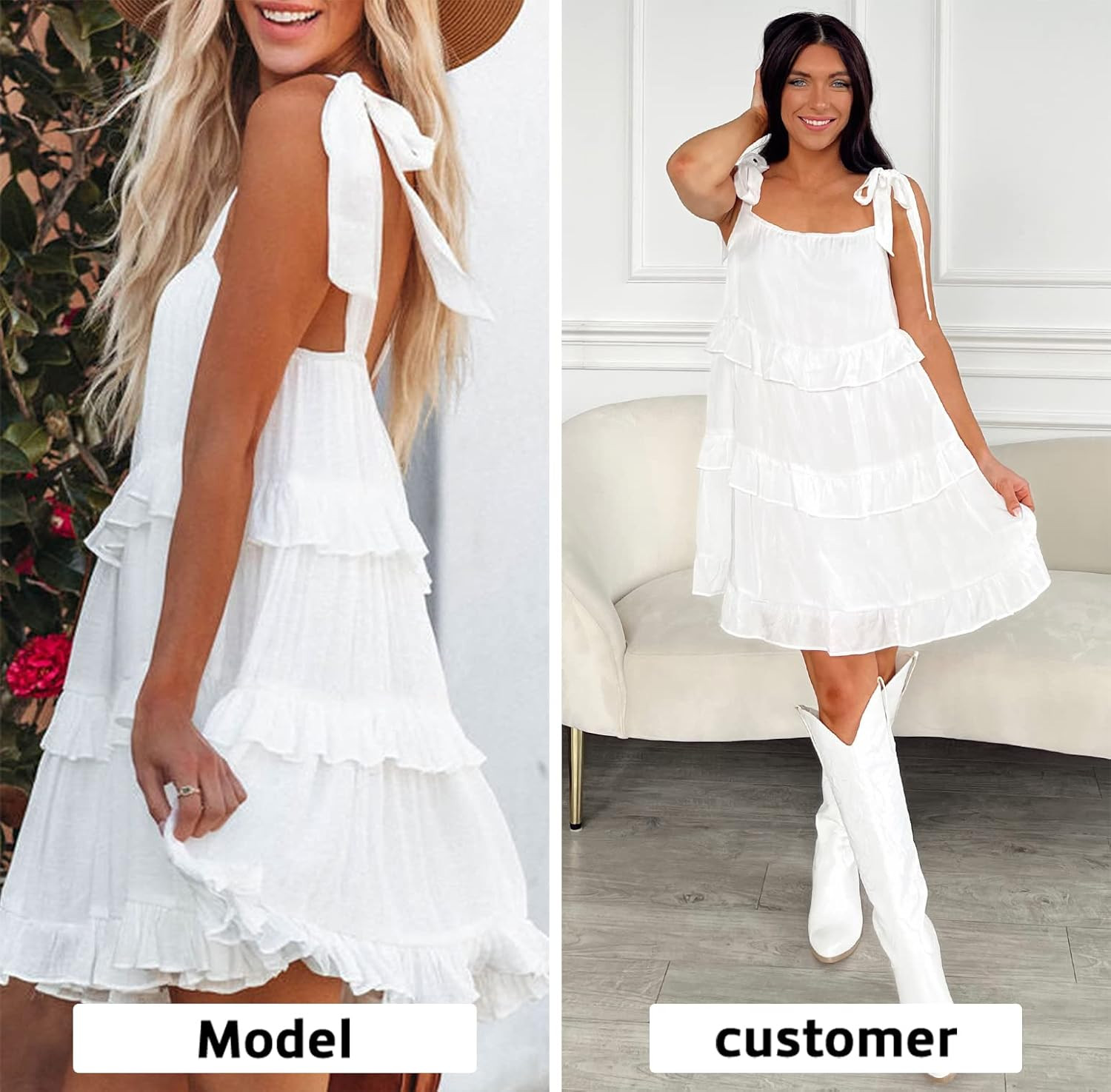 Byinns Women's Summer Mini Beach Sundresses Tiered Ruffle Sleeveless Tie Strap Flowy Babydoll Vac... | Amazon (US)