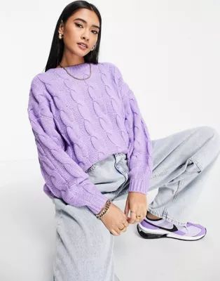 ASOS DESIGN oversized sweater in cable knit in lilac | ASOS (Global)