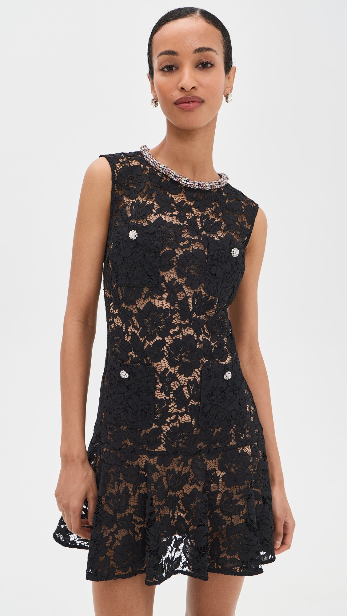 Self Portrait Black Lace Crystal Mini Dress | Shopbop | Shopbop