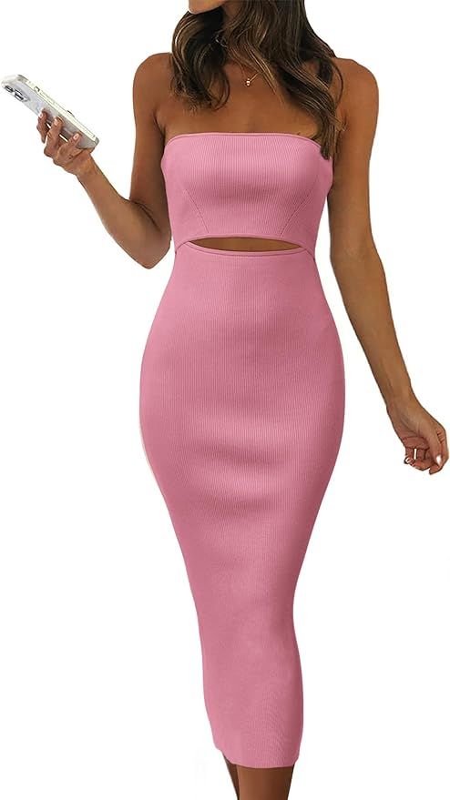 PRETTYGARDEN Womens Tube Top Bodycon Midi Dress | Amazon (US)