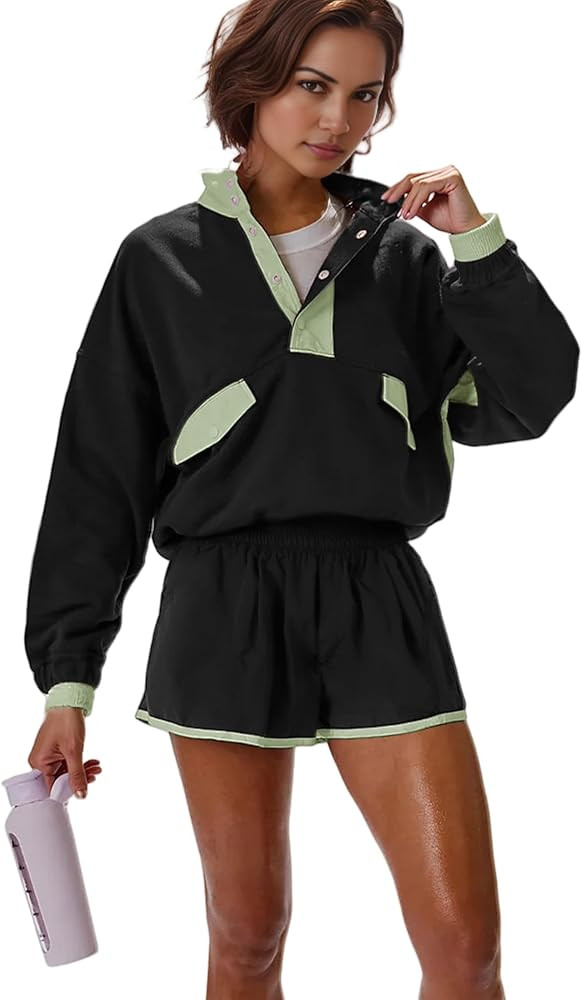 Women's Two Piece Short Sets Summer Lounge Sweatsuits Long Sleeve Outfits Travel Tracksuit with P... | Amazon (US)