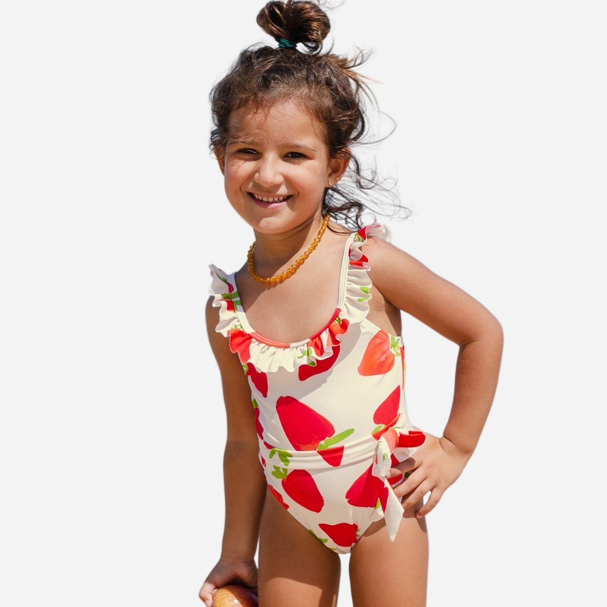 Girls' Ruffled Belted One Piece Swimsuit - Cupshe - White/Red | Target