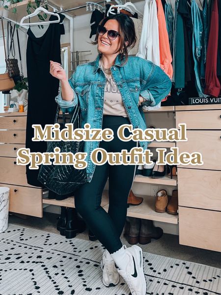 Midsize casual spring outfit Idea - curvy girl leggings - denim jacket - size 14 outfit inspo 

#LTKstyletip #LTKshoecrush #LTKcurves
