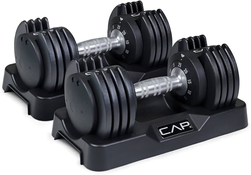 WF Athletic Supply Adjustable Dumbbell with Anti-Slip Turning Handle and Dumbbell Tray, Quick Wei... | Amazon (US)