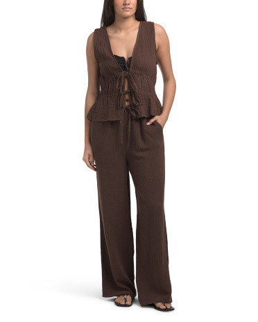 2pc Gauze Cover-up Top And Pants Set | TJ Maxx