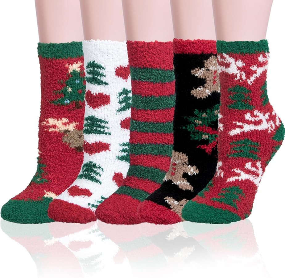 iCamter 5 Pairs Womens Fluffy Fuzzy Socks Cute Warm Winter Slipper Cozy Socks for Women | Amazon (US)