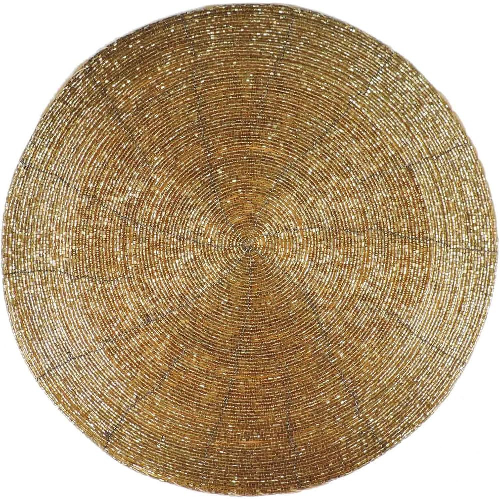 Trunkin Set of 4 Gold Colored 14-inch Metal/Fabric/Glass Beaded Placemat with Fabric Back| Dining... | Amazon (US)