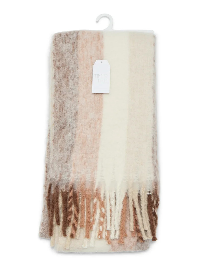 Time and Tru Women's Blanket Scarf, One Size, Ivory Tan Multi | Walmart (US)