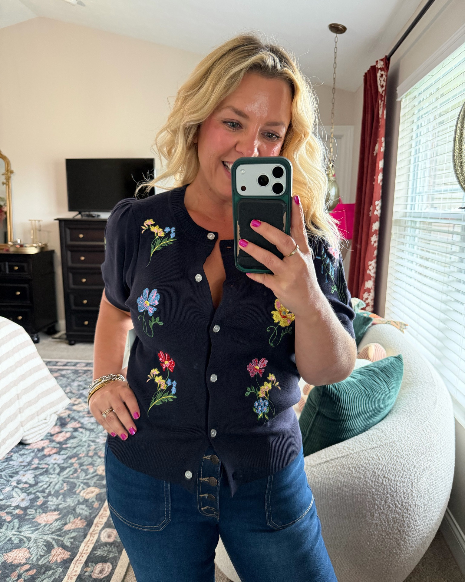 The embroidered flowers on this cardigan are DARLING!!! And these $25 jeans went viral for a reason...they suck in the tummy & lift the booty! All Walmart! I sized down to a medium in the shirt & wearing my true size 12 in the jeans. I also got them in a 10 as I am between sizes, but suggest sizing up if between.

#LTKOver40 #LTKMidsize #LTKPetite