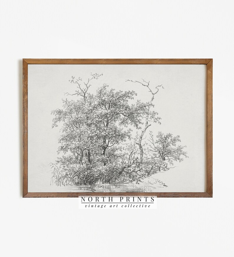 Vintage Neutral Landscape Sketch | Antique Nature Drawing Digital PRINTABLE | 823 | Etsy (US)