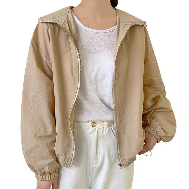 Generic Women's Lightweight Hooded Jacket Full Zip Long Sleeve Oversized Casual Windbreaker with ... | Walmart (US)