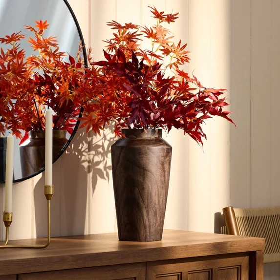 Better Homes & Gardens Brown 14" Paulownia Wood Angular Tall Vase | Walmart (US)