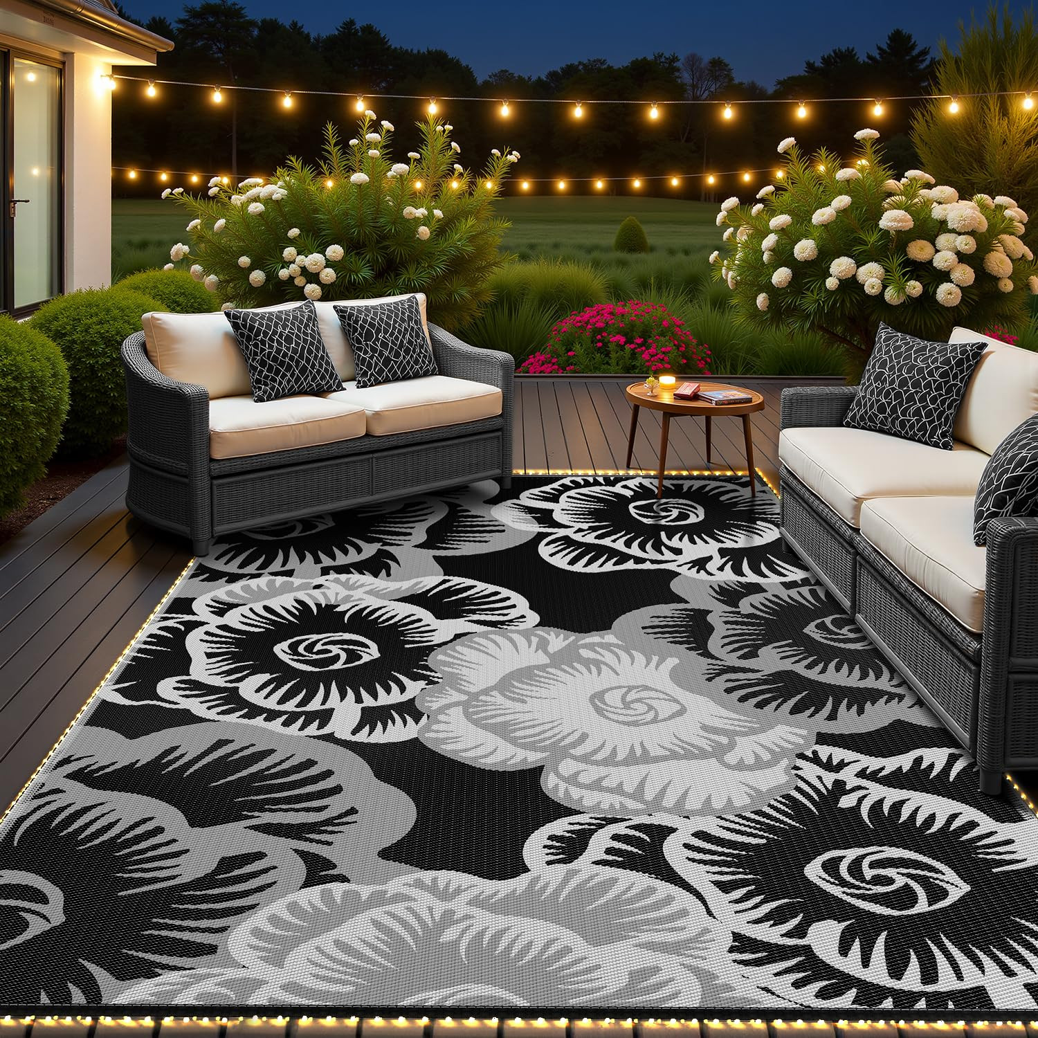 MontVoo Outdoor Rug with Led String Strip Lights 6x9ft Waterproof Outdoor Patio Rug Mat Reversibl... | Amazon (US)