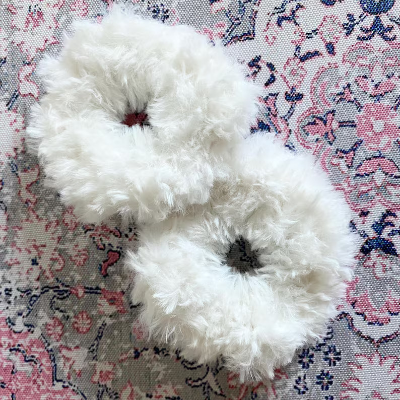 2 White Faux Fur Crochet Scrunchies (you Will Receive 2) - Etsy | Etsy (US)