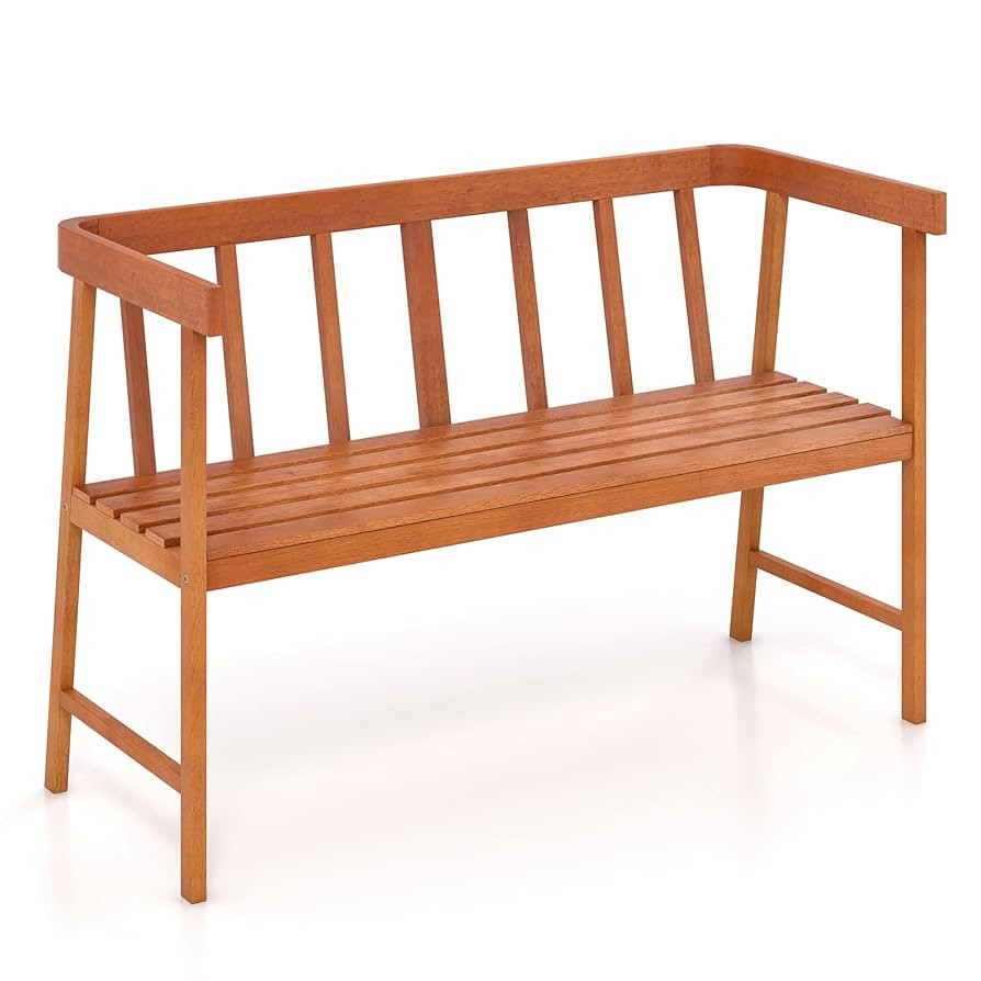 Tangkula Outdoor Eucalyptus Wood Bench, 2-Person Garden Bench with Backrest and Armrests, Garden ... | Amazon (US)