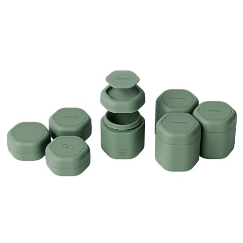 Cadence Travel Containers - Daily Routine Capsule Set - Magnetic Containers with Lids,4 Flex Mediums (1.32oz) & 3 Flex Smalls (0.56oz) - Shampoo, Conditioner, Body Wash, Pills, & More - Eucalyptus | Amazon (US)