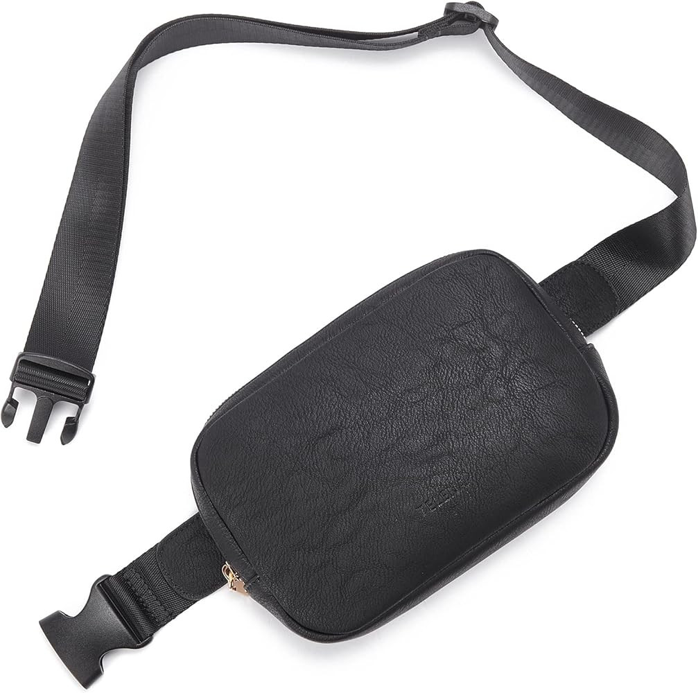 Telena Leather Belt Bag for Women Fashionable Fanny Packs Cross Body Bag Waist Pack Black | Amazon (US)