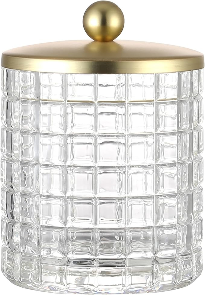 Clear Tranparent Apothecary Etched Geometric Grid Glass Jar W/Gold Metal Lid Cover for Bathroom O... | Amazon (US)