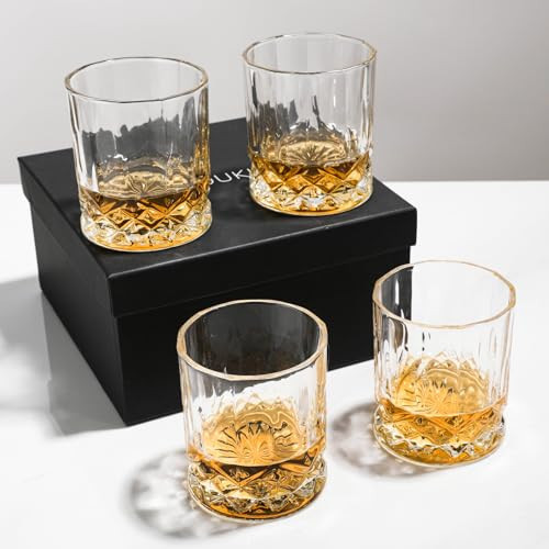 SIYOUKI Crystal Whiskey Glasses Set 11 oz, Old Fashioned Rocks Barware Lowball Glass for Bourbon, Scotch Whisky, Cocktails, Cognac, Liquor Drinking, Men Gift (4 Pack) | Amazon (US)