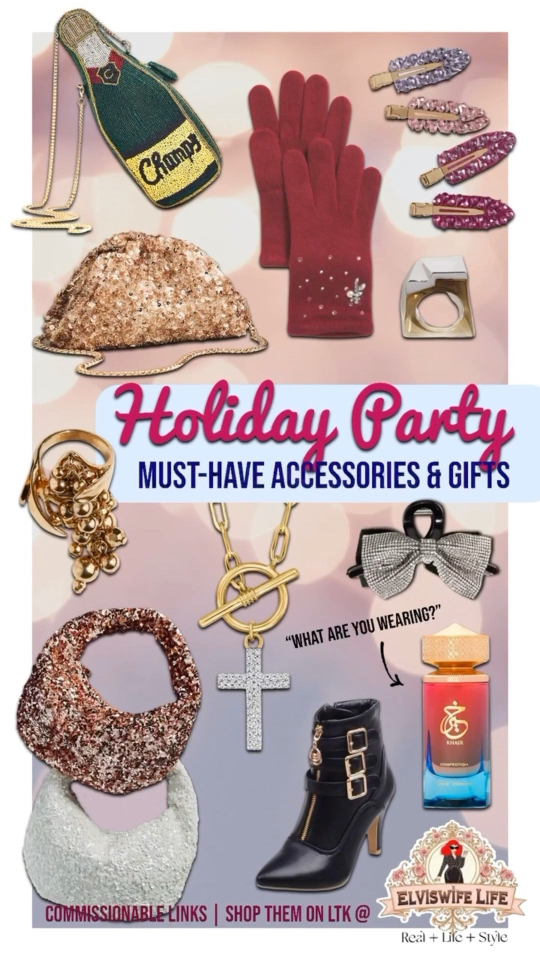 Add the finishing touch to your Christmas or New Year’s Eve outfit with a sparkly purse, ring, earrings, hair accessory, necklace - right down to your shoes! 
🌟Even accessories designed to keep you warm and cozy, can have a little sparkle! 
💖 Don’t forget to add the finishing touch, and spritz on a fragrance that has everybody asking “what are you wearing?“ (That’s what happens to me every time I wear this particular fragrance!)
🎄 there’s also still time to grab a few quick gifts for your sister, daughter, mom, BFF, or even you! 👇🏼Click through below to see what’s on sale and snag these before they sell out, or shipping windows close.


#LTKFindsUnder50 #LTKFindsUnder100 #LTKBeauty #LTKOver40 #LTKU #LTKWedding #LTKsaleAlert H&M, Anthropologie, Walmart, Amazon, cross jewelry, Christmas party looks, Christmas outfit, holiday outfit, New Year’s outfit, sequins, perfume, fragrance, hair claw, cashmere scarf, unusual gifts for her, beaded, rhinestone, beaded, champagne

#LTKGiftGuide #LTKSeasonal #LTKHoliday