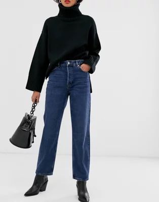 Selected Femme high waist straight leg jeans in blue wash | ASOS (Global)