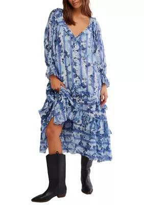 Free People Women's Garden Wonders Maxi Dress, Blue, Large | Belk