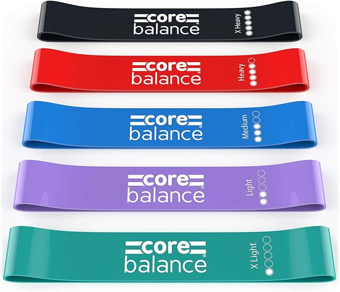 Core Balance Mini Resistance Bands Set Of 5 With Bag Small Latex Loop For Hip Legs and Glutes | Amazon (UK)