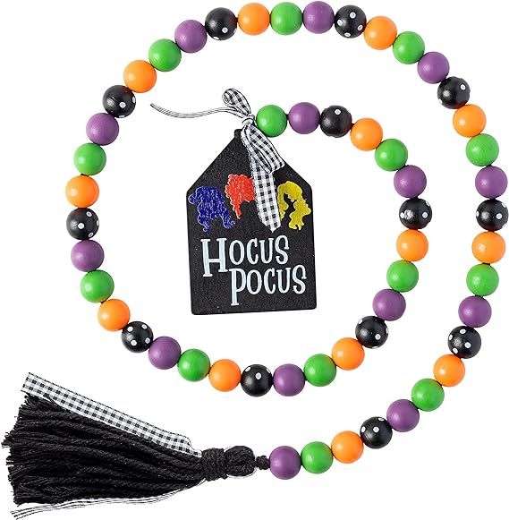 Halloween Wood Bead Garland 41.3 inches Halloween Hocus Pocus Wood Bead Garland with Jute Rope Pl... | Amazon (US)